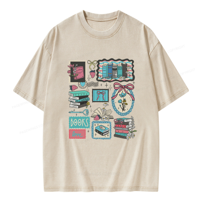 Pagewings Vintage Book Lover Unisex Washed T-shirt