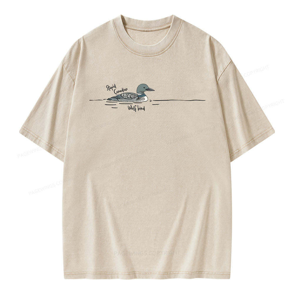 Pagewings Stupid Canadian Wolf Bird Unisex Washed T-shirt