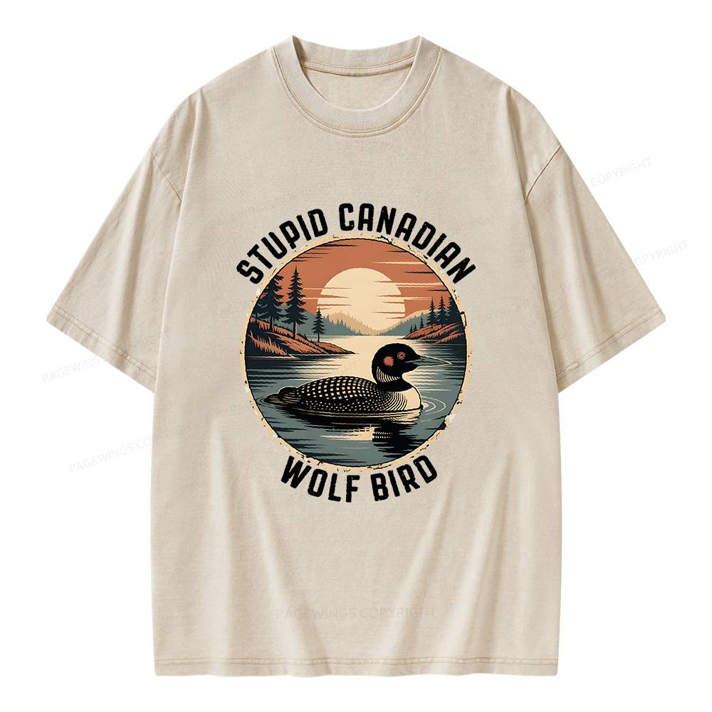 Pagewings Stupid Canadian Wolf Bird Unisex Washed T-shirt