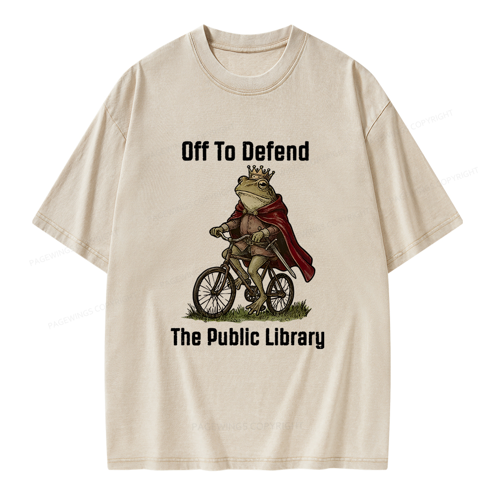 Pagewings Off To Defend The Public Library Unisex Washed T-shirt