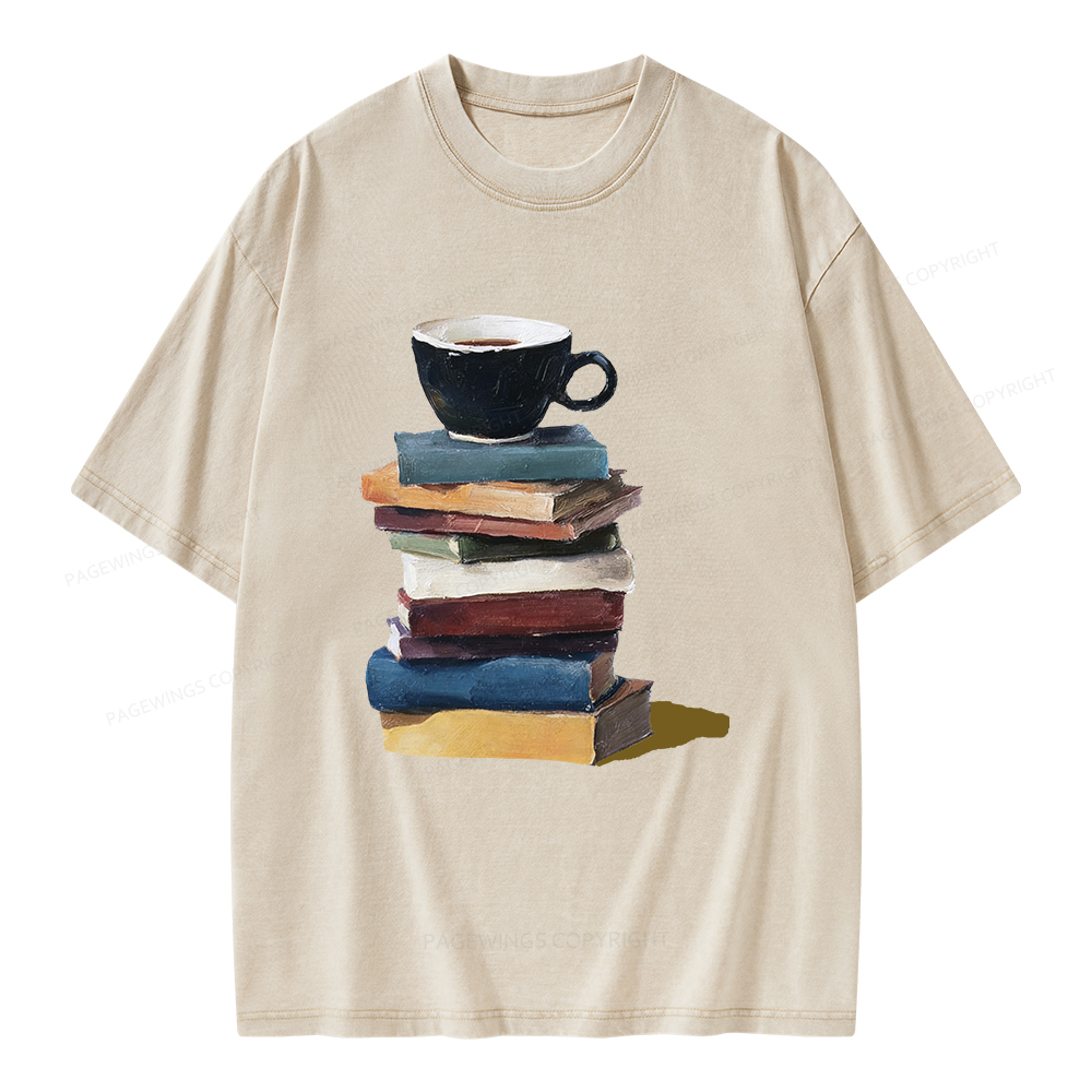 Pagewings Mini Coffee and Books Unisex Washed T-shirt
