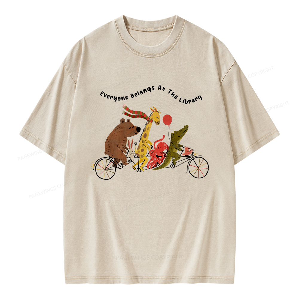 Pagewings Everyone Belongs At The Library Unisex Washed T-shirt