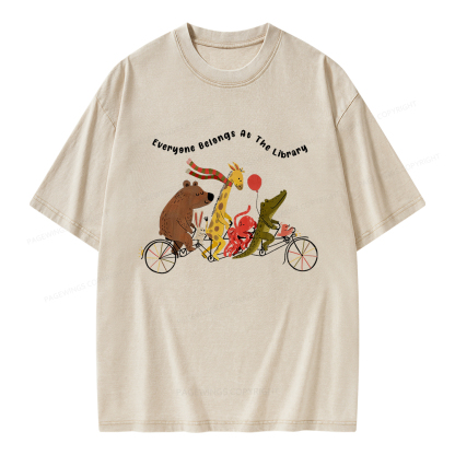 Pagewings Everyone Belongs At The Library Unisex Washed T-shirt