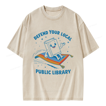 Pagewings Defend Your Local Public Library Unisex Washed T-shirt