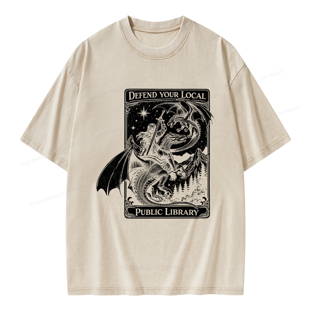 Pagewings Defend Your Local Public Library Unisex Washed T-shirt
