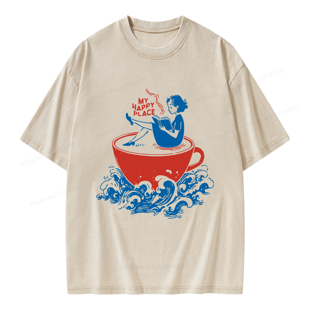 Pagewings My Happy Place Unisex Washed T-shirt