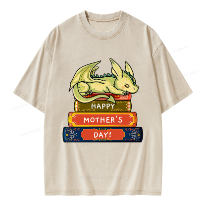 Pagewings Book Dragon Happy Mother's Day Unisex Washed T-shirt