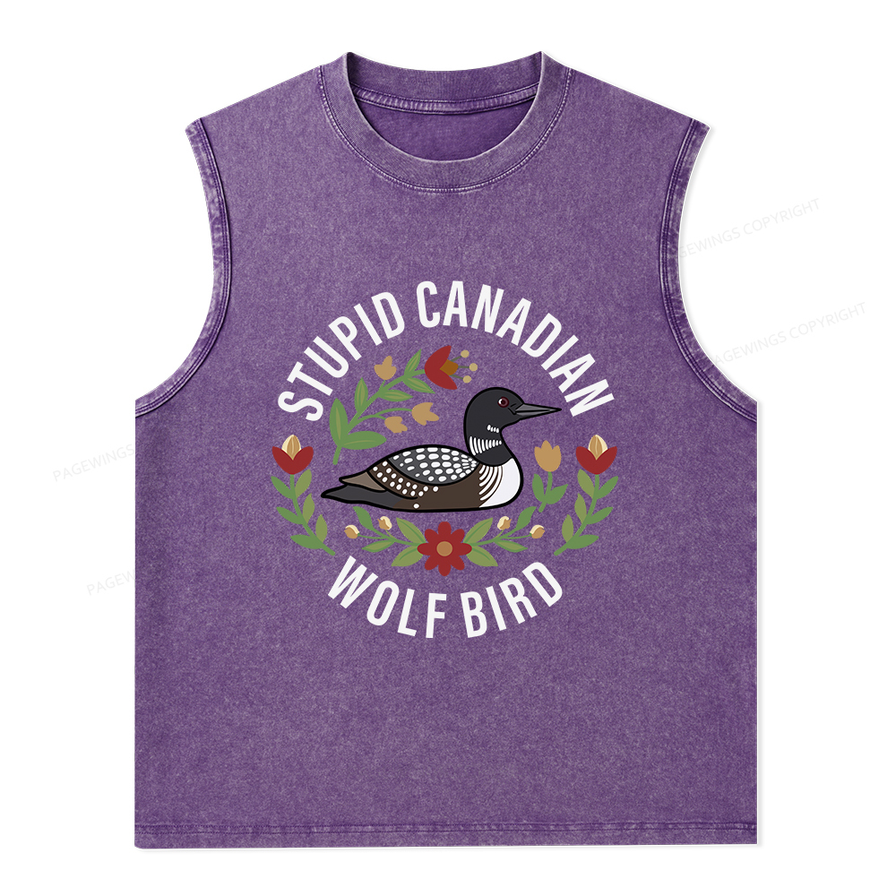 Pagewings Stupid Canadian Wolf Bird Unisex Washed Tank Top