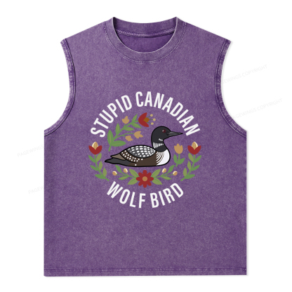 Pagewings Stupid Canadian Wolf Bird Unisex Washed Tank Top