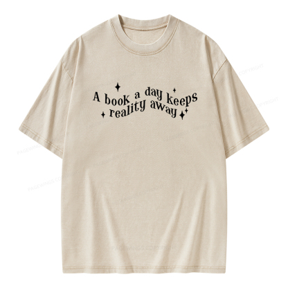 Pagewings A Book A Day Keeps Reality Away Unisex Washed T-shirt