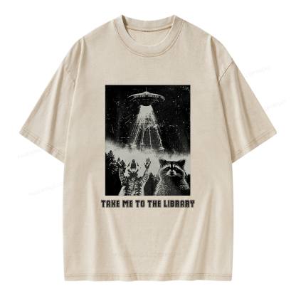 Pagewings Take Me To The Library Unisex Washed T-shirt