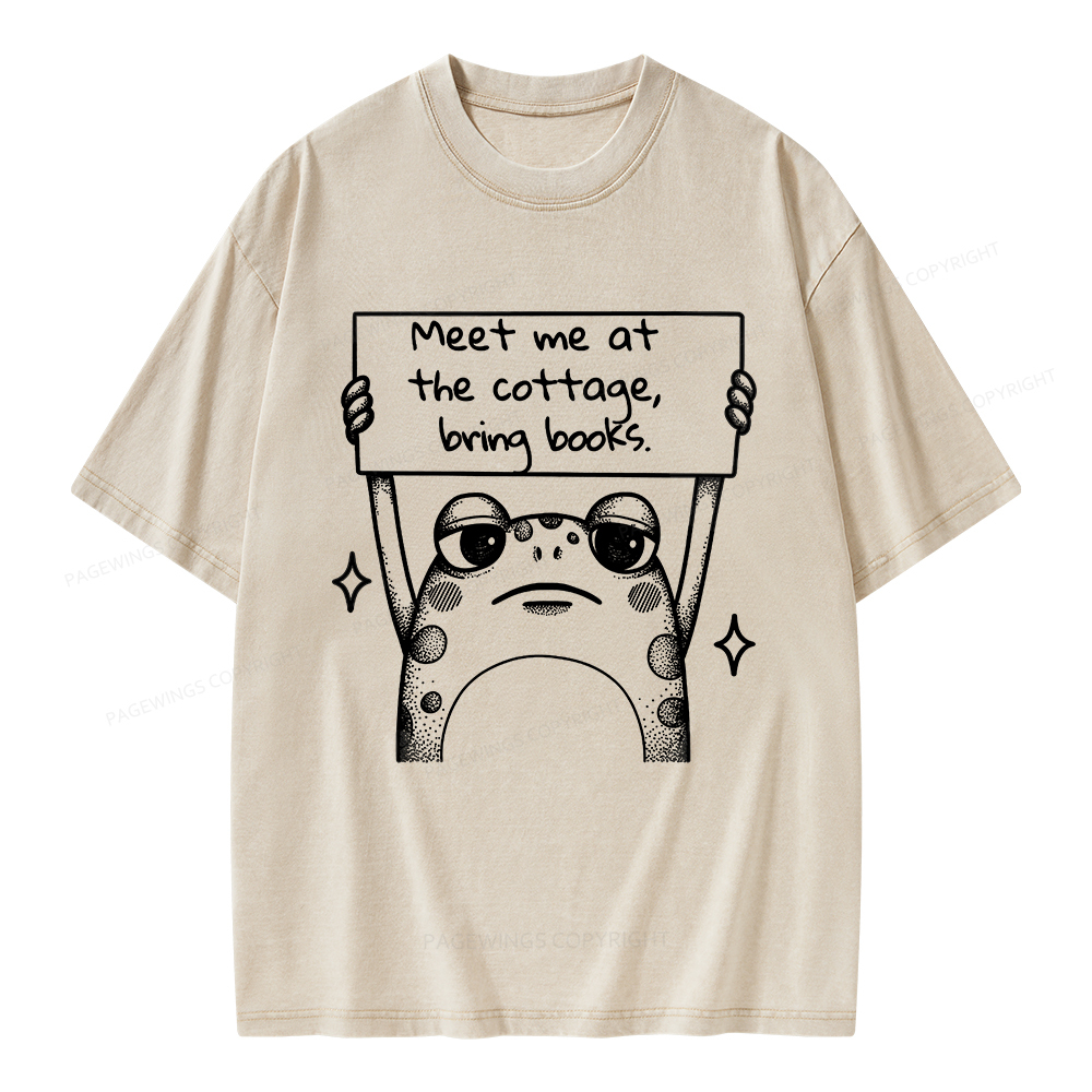 Pagewings Meet Me At The Cottage, Bring Books Unisex Washed T-shirt