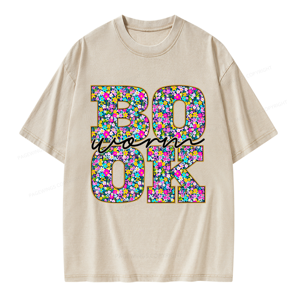 Pagewings Floral Bookworm Unisex Washed T-shirt