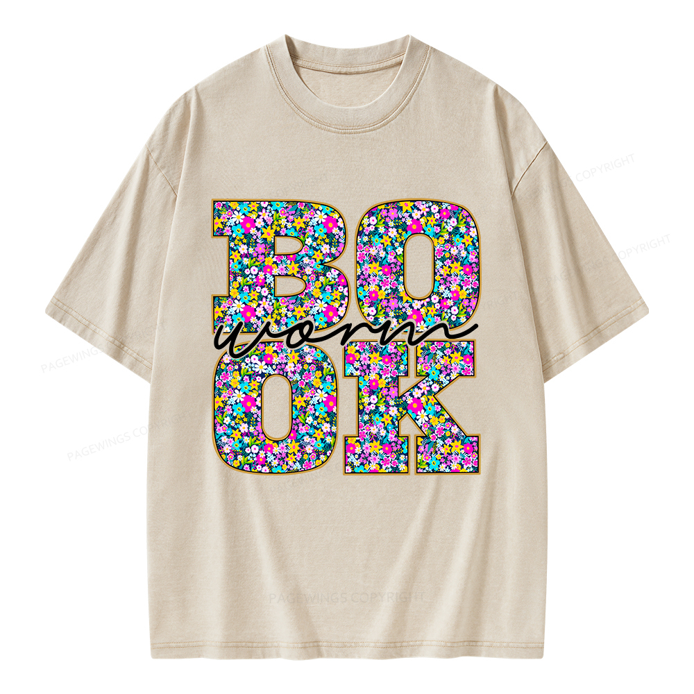 Pagewings Floral Bookworm Unisex Washed T-shirt