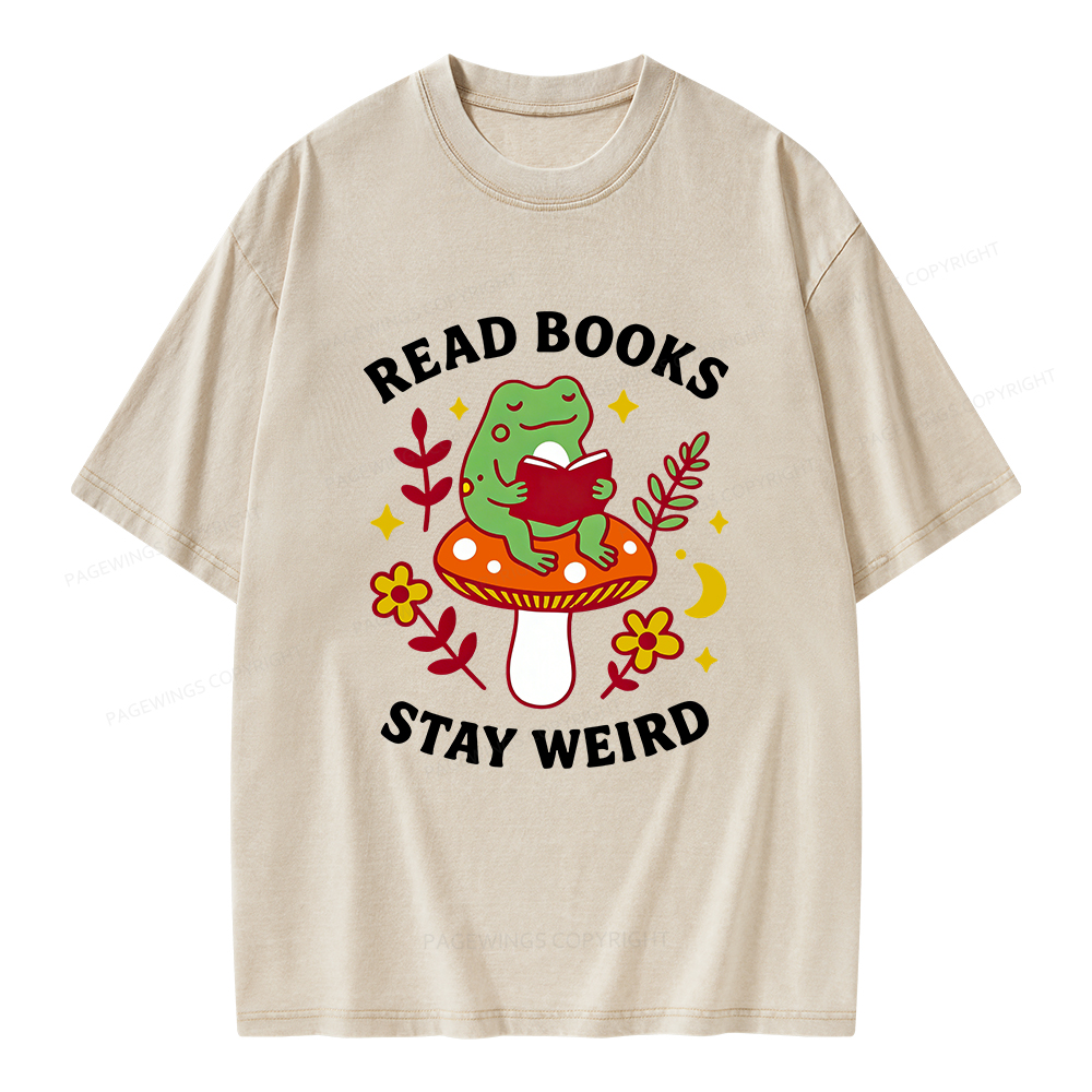 Pagewings Read Books Stay Weird Unisex Washed T-shirt