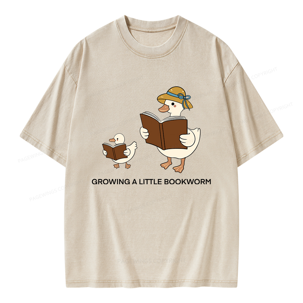 Pagewings Growing A Little Bookworm Unisex Washed T-shirt