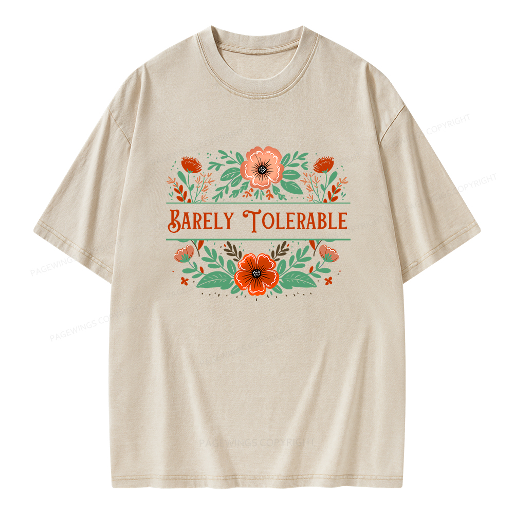 Pagewings Barely Tolerable Book Lover Bookish Unisex Washed T-shirt