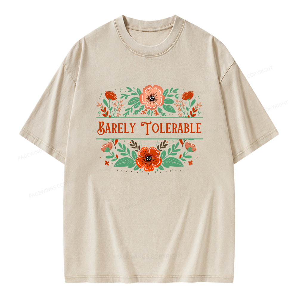 Pagewings Barely Tolerable Book Lover Bookish Unisex Washed T-shirt
