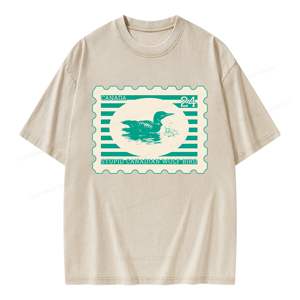 Pagewings Stupid Canadian Wolf Bird Unisex Washed T-shirt