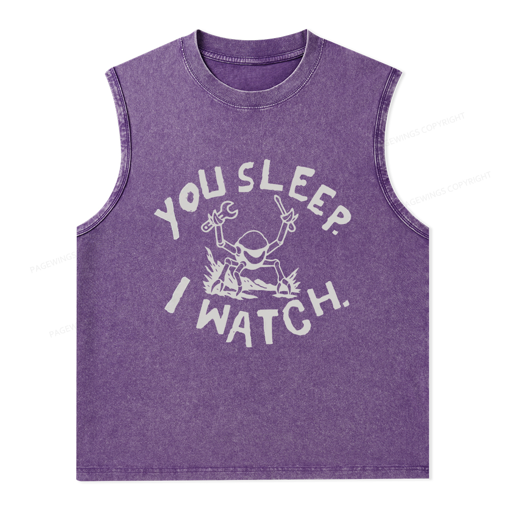 Pagewings You Sleep I Watch Unisex Washed Tank Top