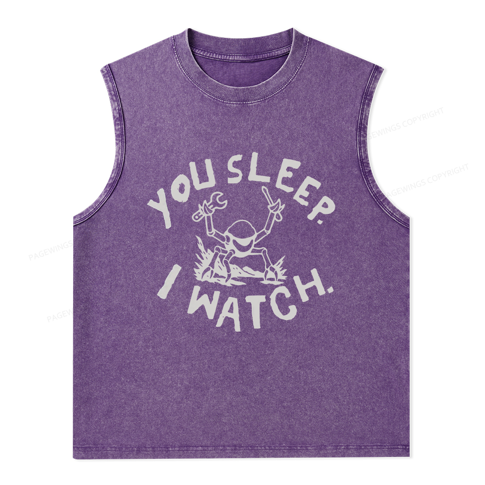 Pagewings You Sleep I Watch Unisex Washed Tank Top