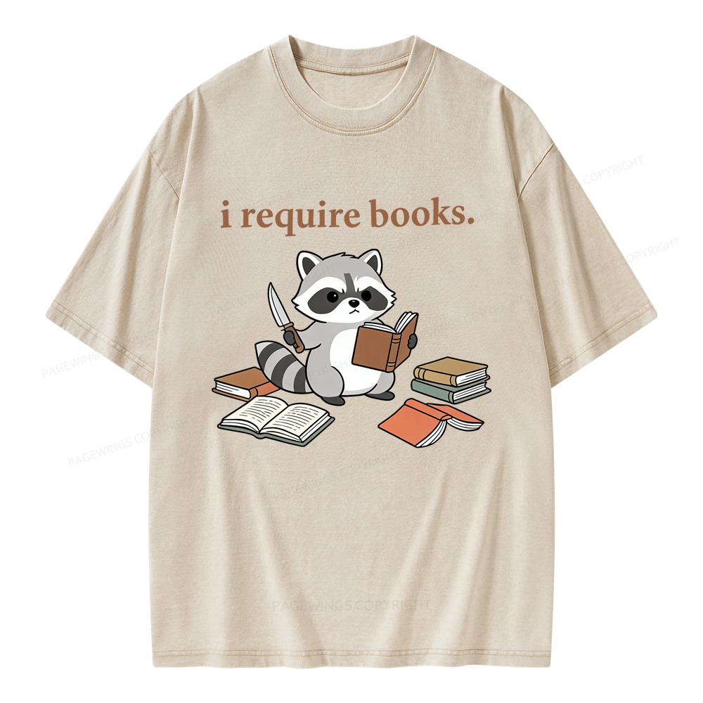 Pagewings I Require Books Unisex Washed T-shirt