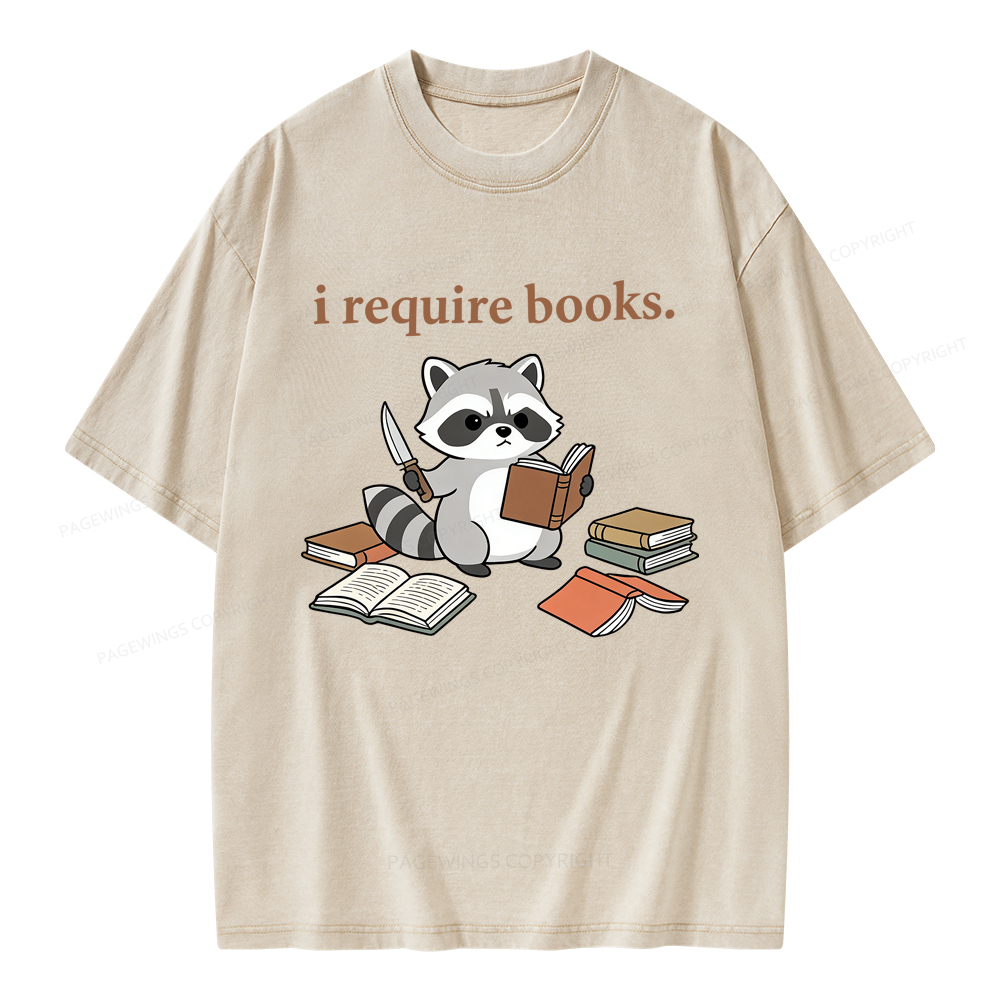 Pagewings I Require Books Unisex Washed T-shirt