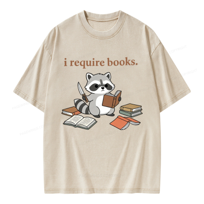 Pagewings I Require Books Unisex Washed T-shirt