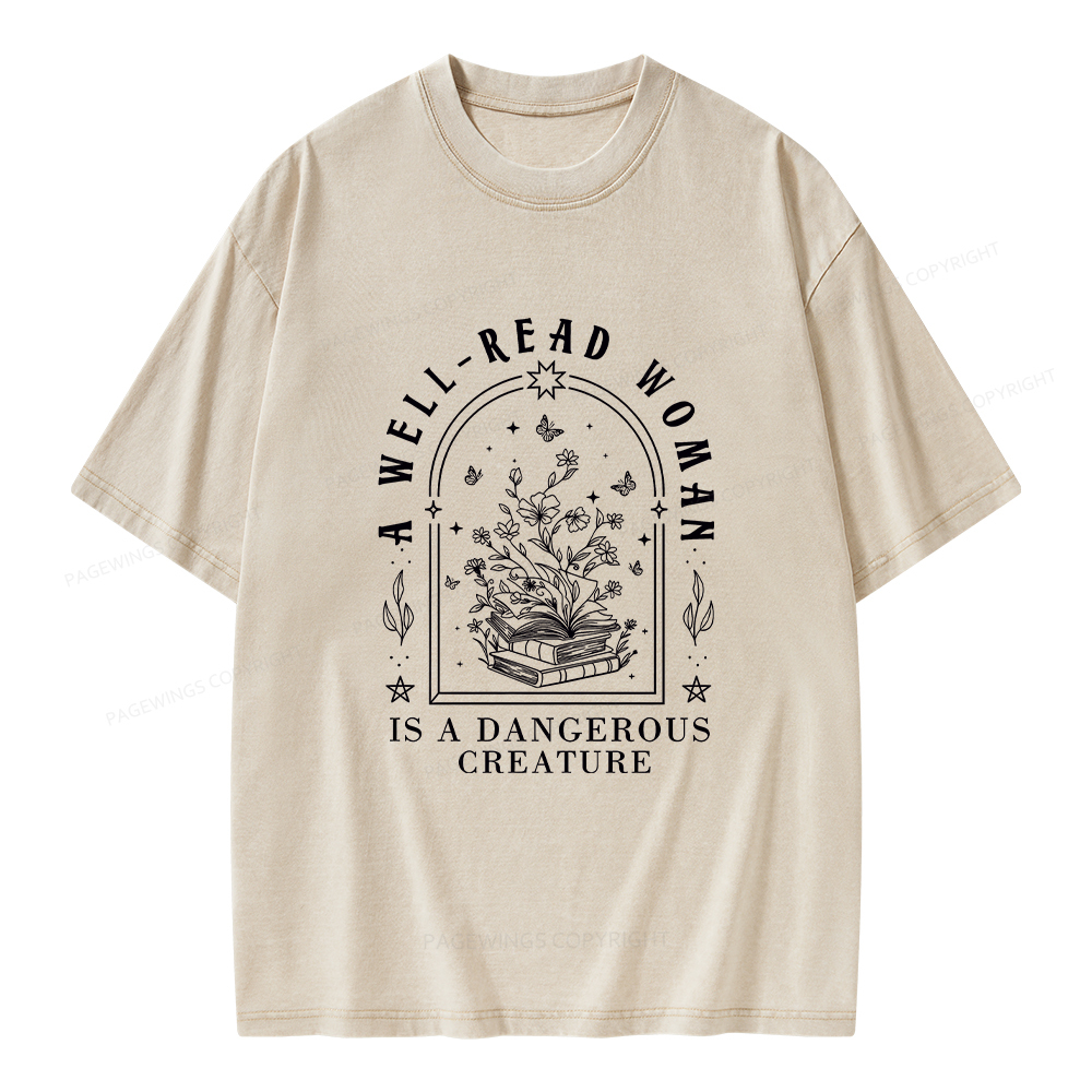 Pagewings A Well Read Woman Is A Dangerous Creature Unisex Washed T-shirt