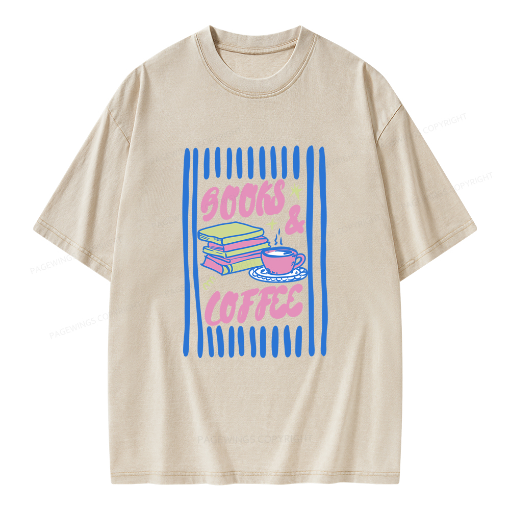 Pagewings Books And Coffee Unisex Washed T-shirt