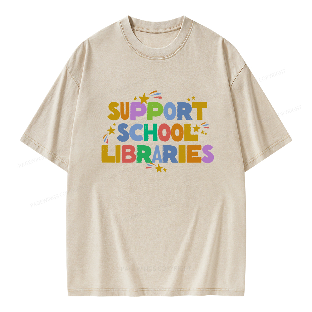 Pagewings Support School Libraries Unisex Washed T-shirt