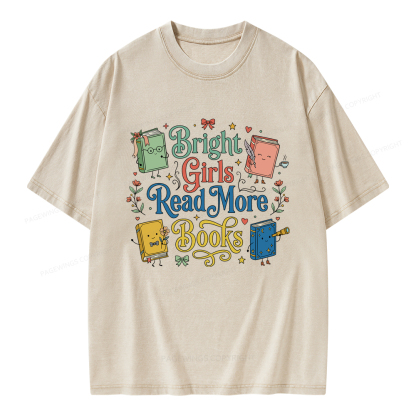 Pagewings Bright Girls Read More Books Unisex Washed T-shirt
