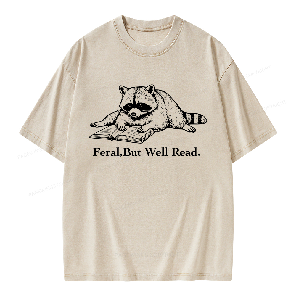 Pagewings Bookish Feral Raccoon Unisex Washed T-shirt