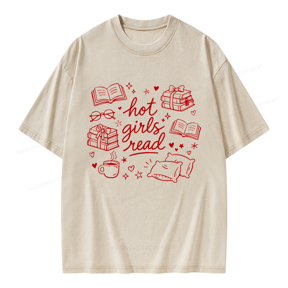 Pagewings Hot Girls Read Unisex Washed T-shirt