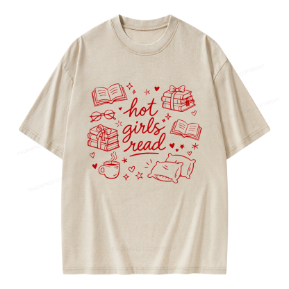 Pagewings Hot Girls Read Unisex Washed T-shirt