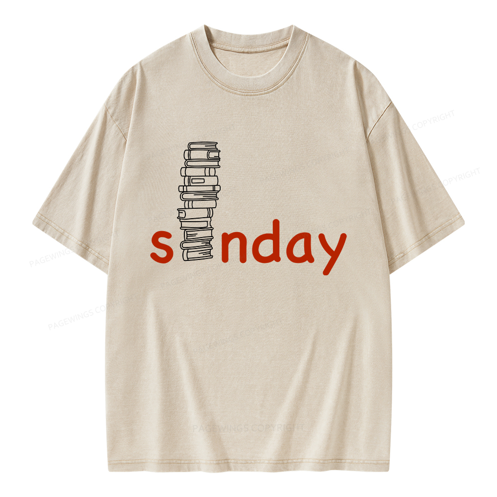 Pagewings Funny Sunday Reading Unisex Washed T-shirt