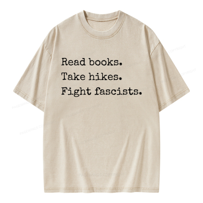 Pagewings Read Books Take Hikes Fight Fascists Unisex Washed T-shirt