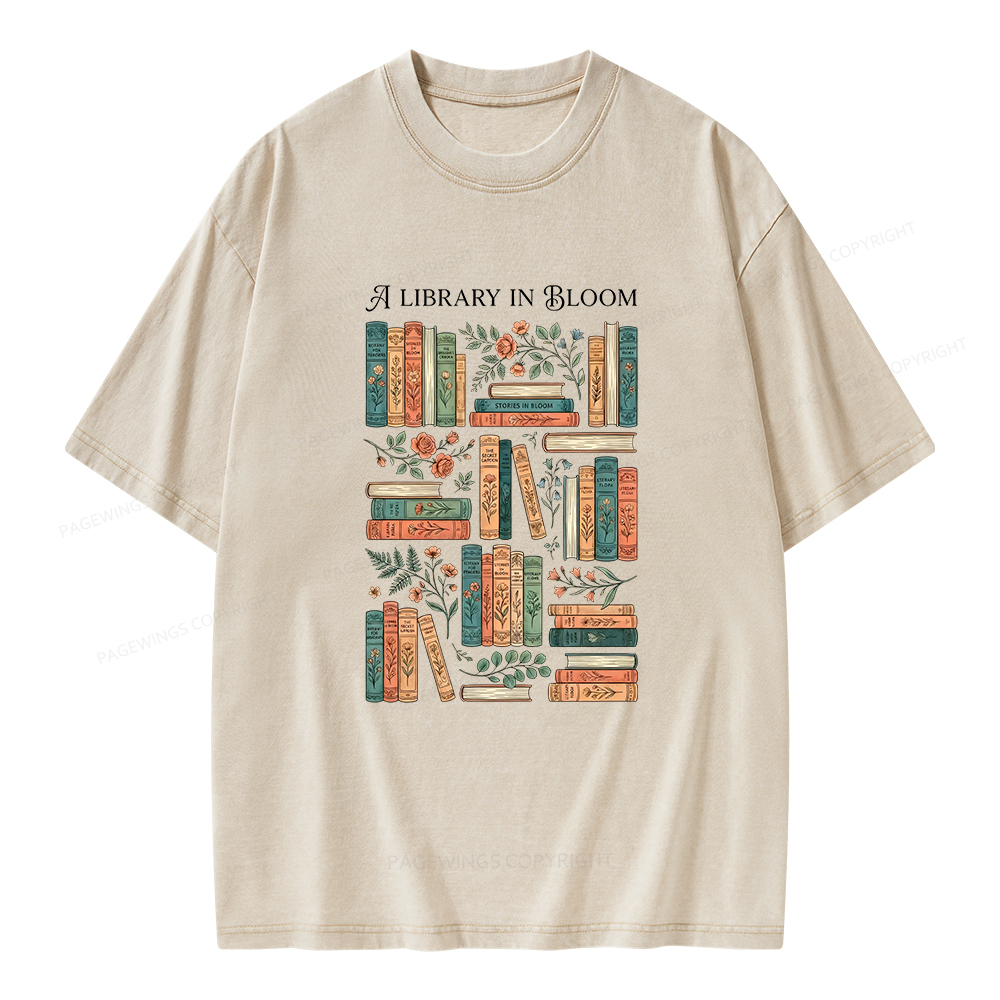Pagewings A Library In Bloom Unisex Washed T-shirt