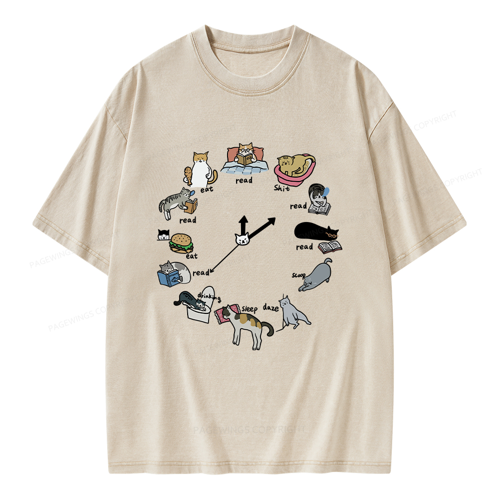 Pagewings Cat Read Unisex Washed T-shirt
