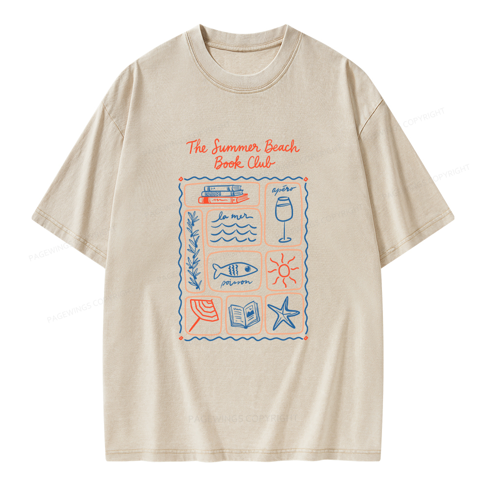 Pagewings The Summer Beach Book Club Unisex Washed T-shirt