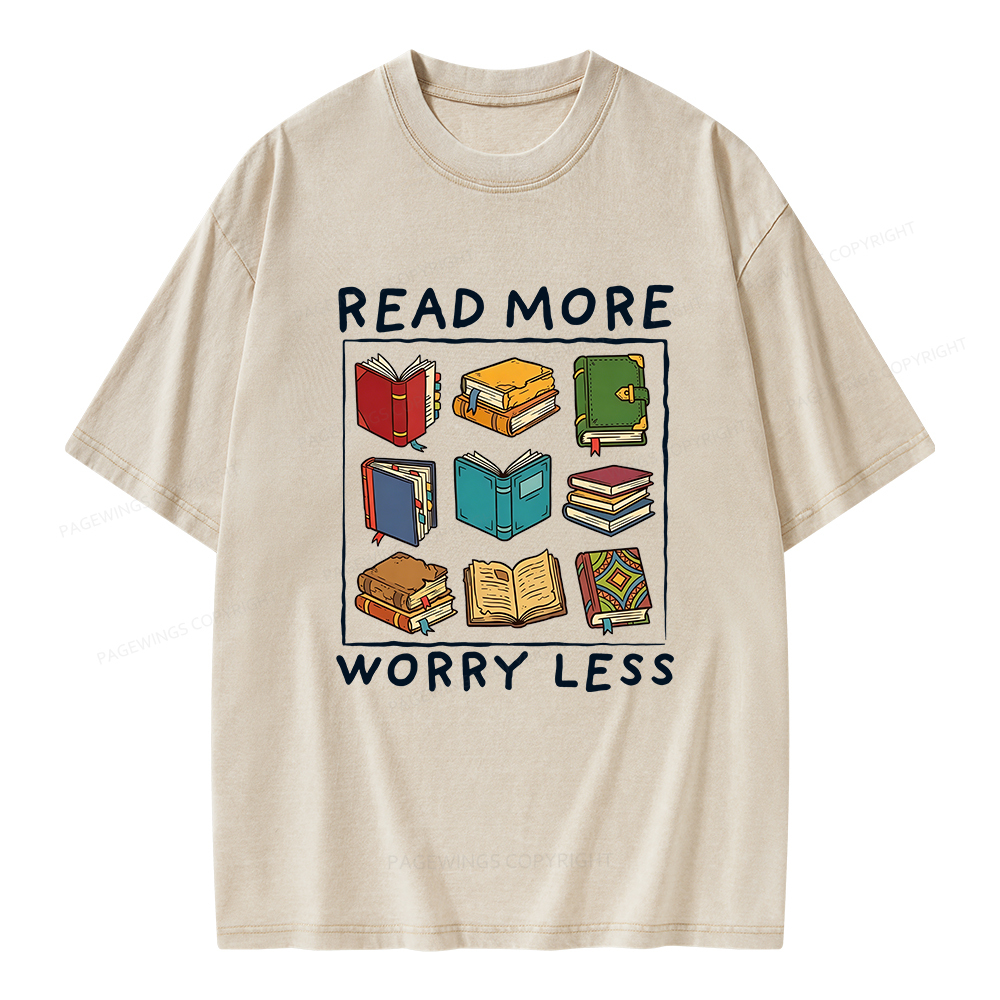 Pagewings Read More Worry Less Unisex Washed T-shirt
