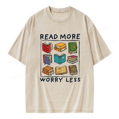 Pagewings Read More Worry Less Unisex Washed T-shirt