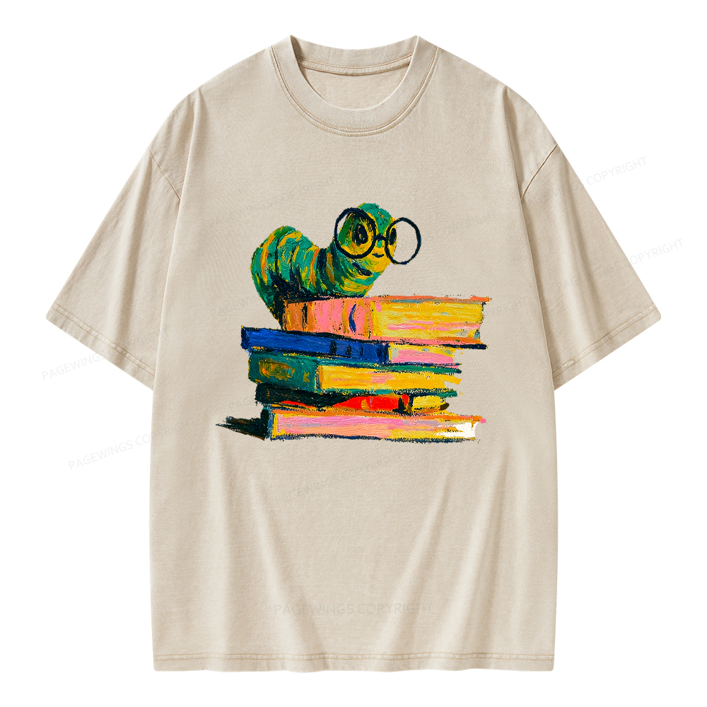 Pagewings Cute Bookworm Unisex Washed T-shirt