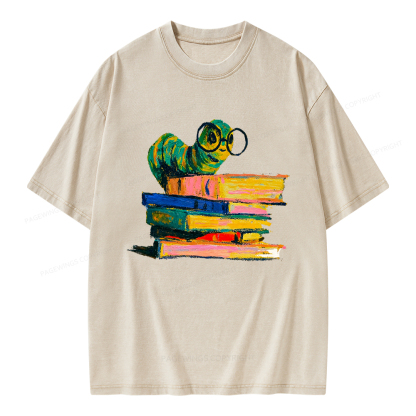Pagewings Cute Bookworm Unisex Washed T-shirt