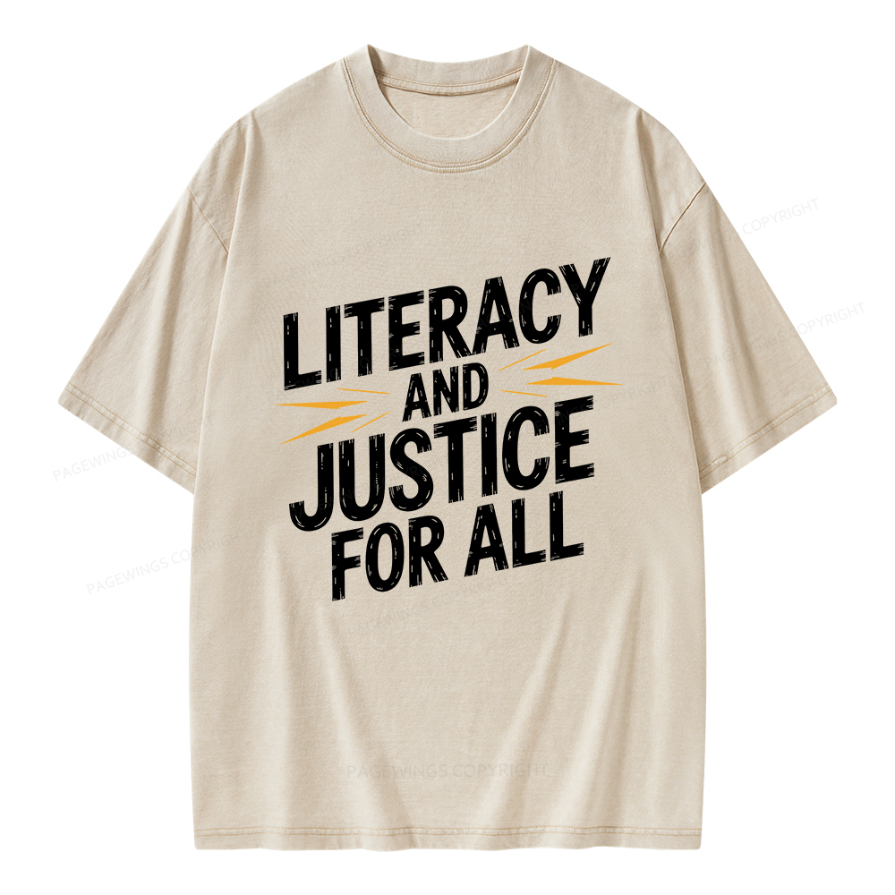Pagewings Literacy And Justice For All Unisex Washed T-shirt