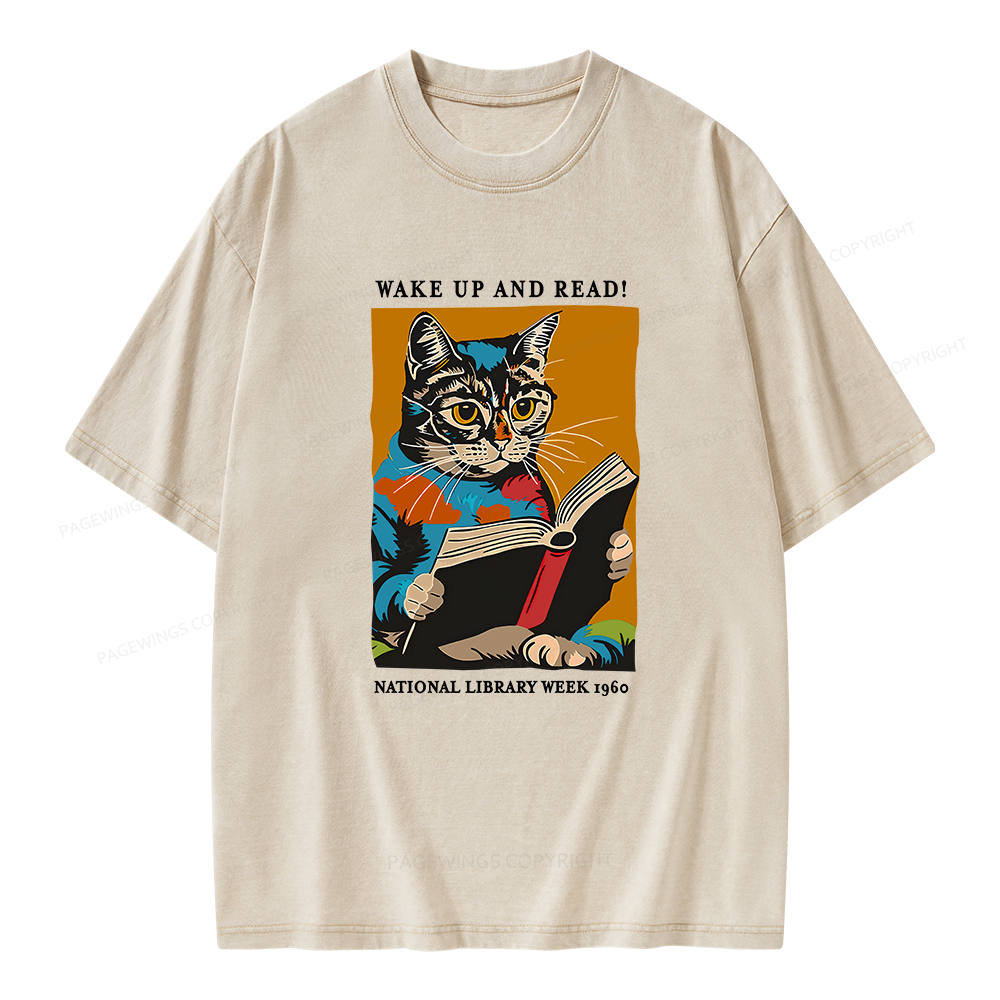 Pagewings Cat Reading Poster Unisex Washed T-shirt