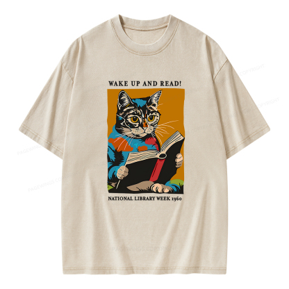 Pagewings Cat Reading Poster Unisex Washed T-shirt