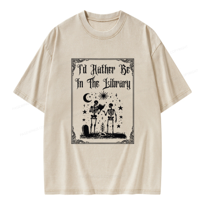 Pagewings I d Rather Be In The Library Unisex Washed T-shirt