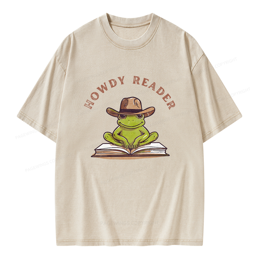 Pagewings Howdy Reader Frog Unisex Washed T-shirt