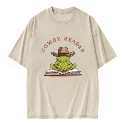 Pagewings Howdy Reader Frog Unisex Washed T-shirt